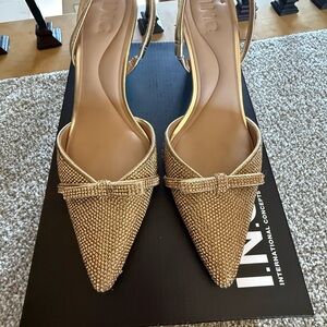 INC International Concepts Metallic Bronze Pointed Toe Slingback Heels